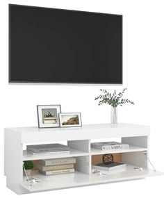 Mobile Porta TV con Luci LED Bianco Lucido 100x35x40 cm
