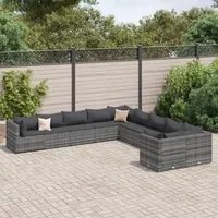 Set Divano da Giardino 10 pz con Cuscini Grigio in Polyrattan 3308346