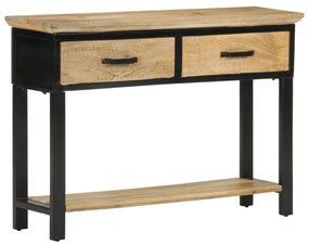 Tavolo Consolle 110x30x75 Cm İn Legno Massello Grezzo Di Mango /
