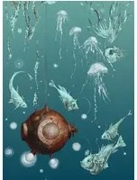 Edmond Petit Carta da parati Nautilus/ Méduses/ Nénuphars - Turquoise - Nautilus gauche - Turquoise