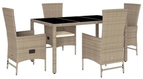 Set da pranzo da giardino 5 pz con cuscini beige in polyrattan