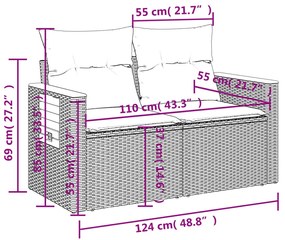 Set Divani da Giardino 4 pz con Cuscini in Polyrattan Grigio