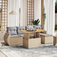 Set Divano da Giardino 6 pz con Cuscini Beige in Polyrattan 3272172