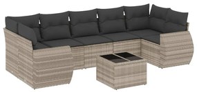 Set divano da giardino 8pz con cuscini grigio chiaro polyrattan