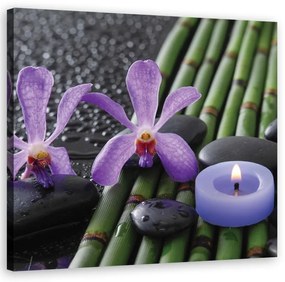 Quadro su tela, Fiori di bambù Zen candela zen spa  Dimensioni 30x30