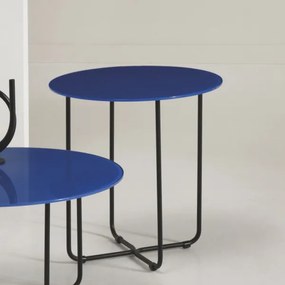 Tavolino tondo con piano vetro temperato verniciato Blu JON 45