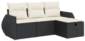 Set divani da giardino 4 pz con cuscini nero in polyrattan