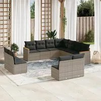 Set Divani da Giardino 11 pz con Cuscini in Polyrattan Grigio 3226088