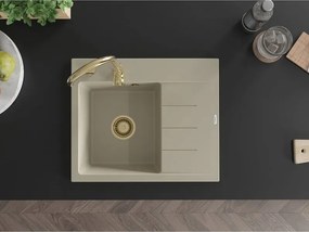 Mexen Ben Lavello in granito 1 vasca con sgocciolatoio, sinistro 600 x 500 mm, beige, sifone dorato - 6522605000-69-G