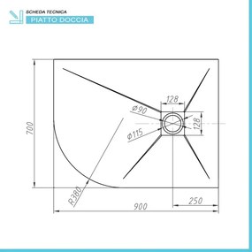 Piatto doccia resina 70x90 semicircolare destro bianco pietra riducibile Loren