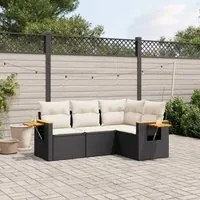 Set Divani da Giardino 4 pz con Cuscini Nero in Polyrattan 3259172