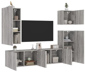 Mobili tv a muro 5pz grigio sonoma in legno multistrato