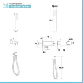 Set doccia nero opaco completo di soffione quadrato 25x25 cm, kit doccetta e miscelatore