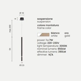 Lampada a sospensione LED in metallo verniciato Bianco e Oro D10 cm TUBIC
