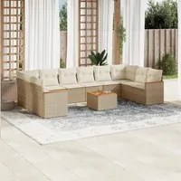 Set Divani da Giardino 11 pz con Cuscini Beige in Polyrattan 3258733