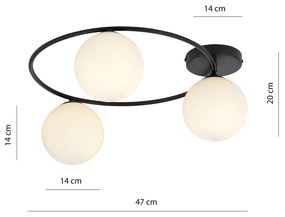 Plafoniera Minimal 3 Luci Sopra In Acciaio Nero E Sfere In Vetro Bianco