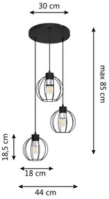 Lampadario a sospensione con filo STARLIGHT 3xE27/15W/230V nero/argento