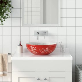 Lavabo Da Appoggio Bianco E Rosso Rotondo ?41x14 Cm Ceramica /