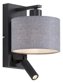 Applique da parete moderna nera con rotondo grigio e lampada da lettura - Puglia