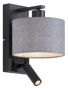 Applique da parete moderna nera con rotondo grigio e lampada da lettura - Puglia