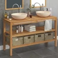 Armadietto da Bagno in Legno di Teak con Lavabi in Marmo Crema cod mxl 65137