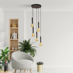 Lampadario Moderno Signal Acciaio Nero Oro 5 Luci Gu10