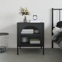 Comodino Nero 50x35x60 cm Vetro e Acciaio 352997