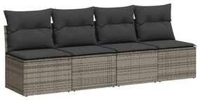 Set divano da giardino 9 pz con cuscini grigio in polyrattan