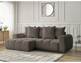 Divano angolare marrone allungabile/con contenitore (con penisola a sinistra/con chaise lounge) con rivestimento in bouclé Roxelane – Bobochic Paris