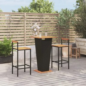 Set Bar Giardino 3 Pz Nero Polyrattan E Legno Massello Acacia /