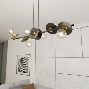 Lampadario 6 Luci Eos In Acciaio Nero E Oro Con Barra E Diffusori A Piatti