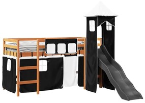 Letto a soppalco con torre bambini bianco e nero 80x200cm pino