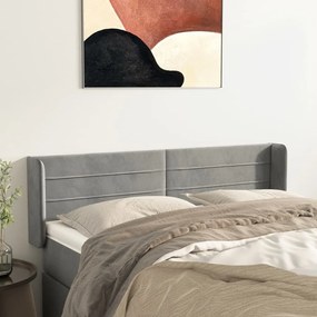 Testiera Ad Orecchio Grigio Chiaro 147x16x78/88 Cm İn Velluto /