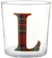 Bicchiere lettera L tartan rosso in vetro 360 ml