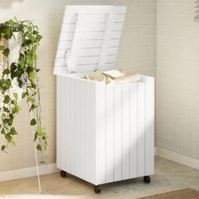 Cesta Biancheria Con Ruote Rana Bianca 45x45x64cm Massello Pino /