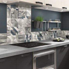 Pannello decorativo della cucina vetro Picasso bianco, grigio e blu L120 cm x H20 cm
