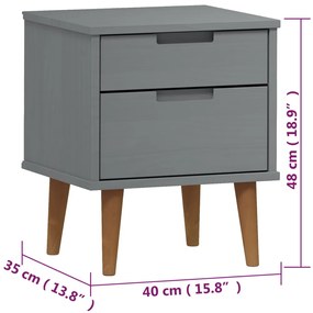 Comodino MOLDE Grigio 40x35x48 cm in Legno Massello di Pino