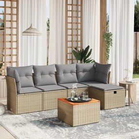 Set divano da giardino 6 pz con cuscini beige misto polyrattan