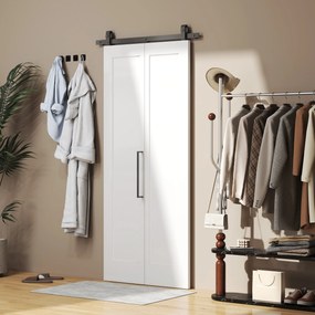 Porta Scorrevole a Libro 90x210 cm con Superficie Verniciabile in MDF e Carbonio Bianco...