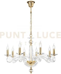 Lampadario epoque  oro 8 luci attacco e14 70x140cm vetro trasparente