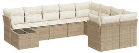 Set divano da giardino 10 pz con cuscini beige in polyrattan