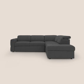 Kronos Divano angolare con poggiapiedi estraibile e pouf contenitore mobile in microfibra impermeabile T11 nero