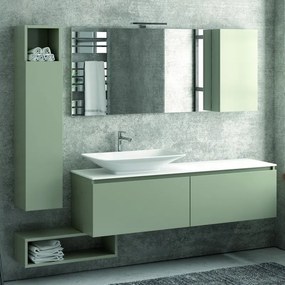 Composizione bagno 155cm sospesa, composta da mobile, specchio, colonna e pensile SP-155A - KAMALU