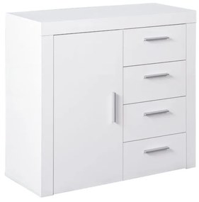 Credenza 1 anta 4 cassetti in laminato bianco lucido