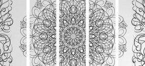 Quadri 5 pezzi – Mandala floreale astratta in bianco e nero