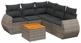 Set Divano da Giardino 6 pz con Cuscini Grigio in Polyrattan