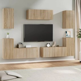 Set di mobili porta tv 7 pz rovere sonoma in legno multistrato