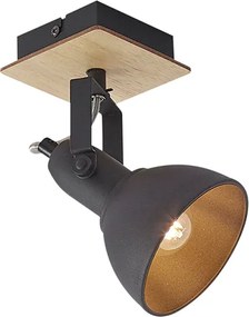 Faretto industriale nero con legno orientabile e inclinabile - Jakub