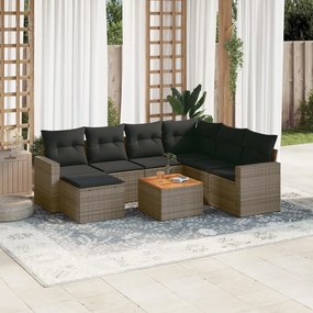 Set divano da giardino 8 pz con cuscini grigio in polyrattan