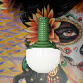 Sospensione Vintage Grande Decò Selaron Ceramica Verde Salvia 1 Luce E27